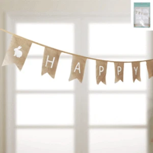 HAPPY EASTER BURLAP HESSIAN  BUNTING Party Supplies - Bild 1 von 1