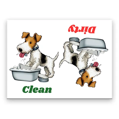 Imán para lavavajillas Wire Fox Terrier Clean Dirty 3 1/2" x 2 1/2" con carcasa de acero Foto 1 de 2