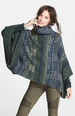 Poncho Free People Willow Mujer M Verde Isla Justa Lana Mezcla Alpaca Hippie Boho Foto 1 de 4
