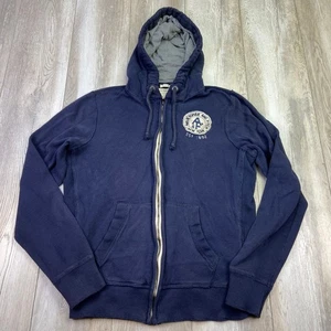 VINTAGE Abercrombie & Fitch Muscle Hoodie 2XL Blue Waffle Full Zip Hooded Y2K * - Picture 1 of 11