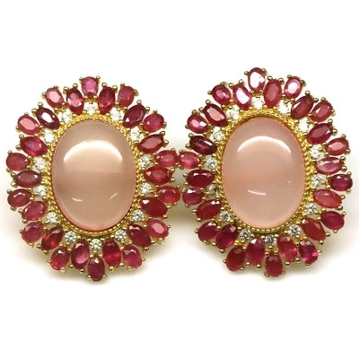 Plata 925 tailandesa hecha a mano 15 x 24 mm. Pendientes de cuarzo rosa, rubí y circón  Foto 1 de 4