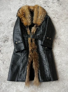 VTG RARE MADE IN ITALY  EMILIO FERRUCСIO LEATHER FUR COAT OLD MONEY 90`s - Picture 1 of 9