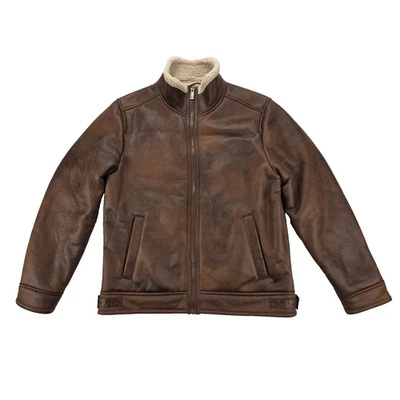Rainforest Men’s M Brown Faux Leather Sherpa Lined Jacket Winter Aviator Bomber - Image 1 of 4