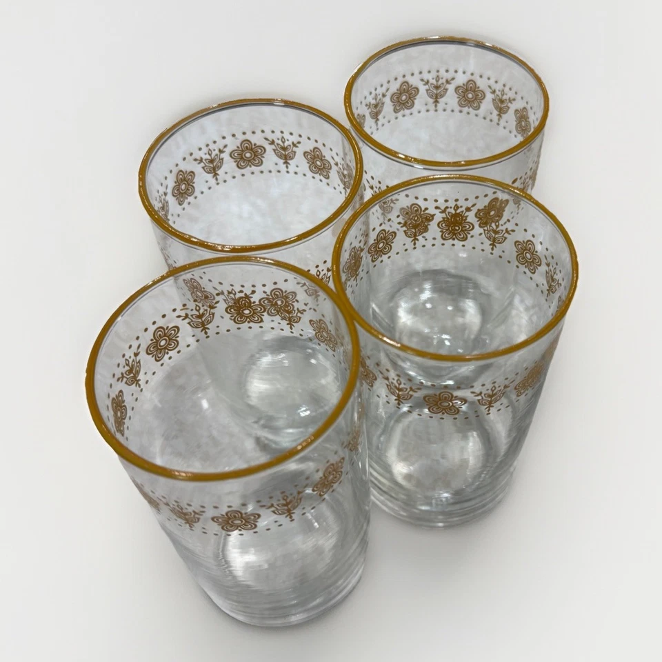 Juego de 4 vasos de cristalería BUTTERFLY GOLD 5" 10 OZ USADOS EN EXCELENTE ESTADO Corelle By Corning Foto 1 de 4