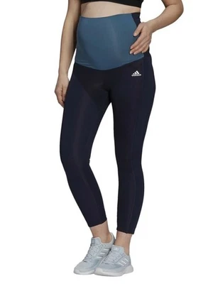 Adidas Blue Primegreen Aeroready Stretch 12/14 Maternity Tights Size M - Image 1 of 4