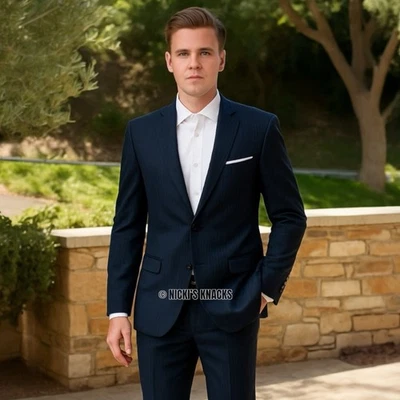 Massimo Dutti Super 130s Wool Navy Pinstripe Blazer Jacket Italian Size 58 - Image 1 of 4