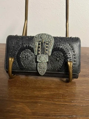 Cartera Montana West Nueva con Etiquetas Negra Turquesa Hebilla Estilo Occidental Tachonada Imitación MW1075 Foto 1 de 4
