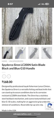 Sirena Spyderco LC200N hoja satinada negro y azul mango G10 Foto 1 de 4