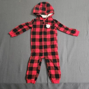 Carter's Red Buffalo Plaid One-Piece Jumpsuit Fleece Outfit Baby Boy 18 Months - Picture 1 of 5