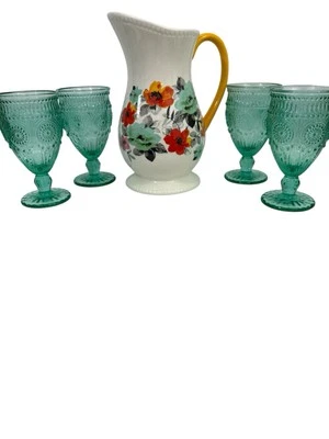 Juego de 5 piezas Pioneer Woman - Jarra floral mercado de pulgas y 4 copas Adeline Foto 1 de 4