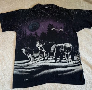 Vintage 1991 San Segal Wolf T-Shirt Single Stitch All Over Print Large - Bild 1 von 12