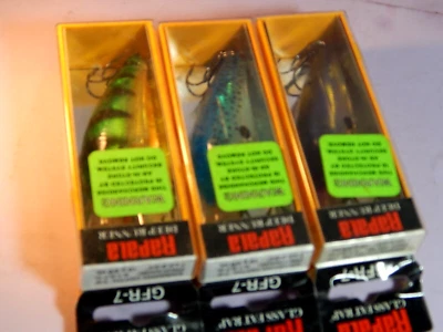 Lote de 3 señuelos colección colores surtidos Rapala Glass Fat Rap GFR07-(7 cm/18 g)-NOS Foto 1 de 4