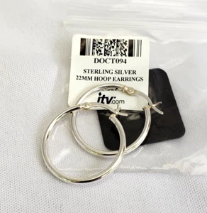 STERLING SILVER PIERCED HOOP EARRINGS SET 1 inch Diameter / 22mm - Picture 1 of 3