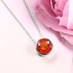 Ciondolo Argento 925 Zaffiro Arancione Ceylon Naturale Anniversario Fidanzamento Regali - Foto 1 di 7