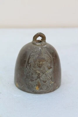 Antigua campana de grabado figura de dios templo arte tibetano de latón hecha a mano de latón NH1986 Foto 1 de 4