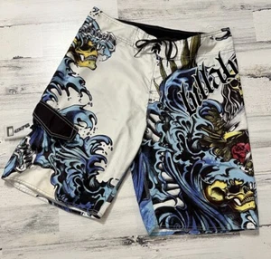 Billabong Mens Multicolor "Never Established" Skull Eagle Tattoo Boardshorts 34 - Picture 1 of 6
