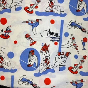 Vintage 1980s Novelty Fabric – Cocktail Lounge Jazz Print – 1.2m x 114cm - Picture 1 of 9