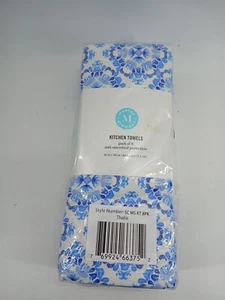 (Pack Of 8)Martha Stewart Blue Nolvelty Print Solids Kitchen Towels Thalia (New) - Picture 1 of 8