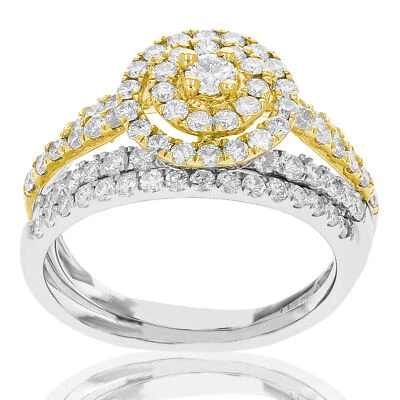 1.50 ct Diamond Wedding Ring Bridal Set Women in 14K White and Yellow Gold Round - Image 1 of 4