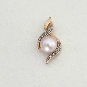 10K Rose Gold Genuine Pearl & Diamond Infinity Twist Pendant - Picture 1 of 10