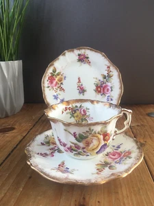 ANTIQUE HAMMERSLEY DRESDEN SPRAYS FLORAL CABINET TEA TRIO CUP SAUCER SIDE PLATE - Picture 1 of 12