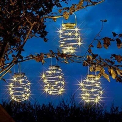 4x Solar Spiral Lights LED Hanging Beehive Lamps Garden Outdoor Patio Decor - Image 1 of 4