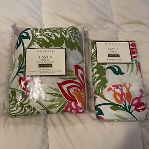 Pottery Barn Layla Duvet Cover King Floral tropical sham pillow case 100% cotton
