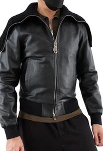 GIVENCHY BNWT HIGH-NECK COAL-TAR-BLACK CALF LEATHER JACKET EU50/US40/L (L-/M) - Picture 1 of 7