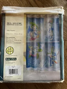 BACOVA Sea Allure Shower Curtain 70 X 72 Fish, Seahorse, Turtle And Starfish - Picture 1 of 2