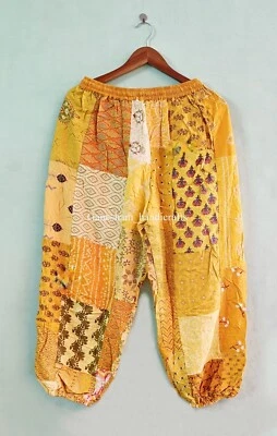 Pantalones harén con retazos amarillos, pantalones harén boho hippie, pantalón bohemio de pierna ancha Foto 1 de 4