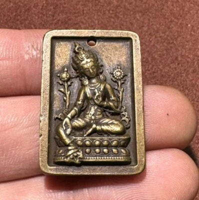Old Ancient Tibetan Copper Green Tara Necklaces & Pendants amulet - Image 1 of 4
