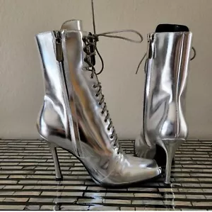 Rare RAF Calvin Klein 205W39NYC Windora Silver Lace Up Heeled Boot Sz37euro 7US - Picture 1 of 6