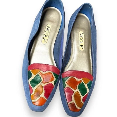 Nicole Taylor Denim Pisos Mujer 8 M Multicolor Jirafa Colorblock Años 80 De Colección Foto 1 de 4