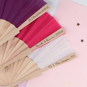 Wooden Personalised Hand Fan Custom Text Wedding Guest Favour Summer Hen Party - Picture 1 of 19