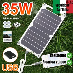 PANNELLO SOLARE PORTATILE 35W IMPERMEABILE USCITA USB 5V/2,0A NUOVA GENERAZIONE - Foto 1 di 11