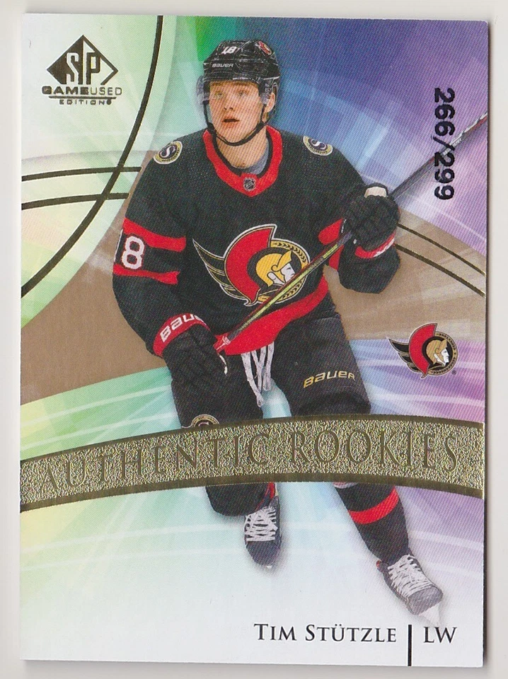 20-21 SP Game Used Tim Stutzle /299 Rookie Golden Burst Ottawa Senators 2020 - Image 1 of 1