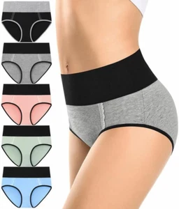 Cotton High Waisted Womens Underwear Soft Stretch Breathable Full Coverage Ladie - Picture 1 of 12