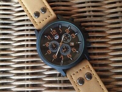 Brown Military Army Mens Date Leather Band St...