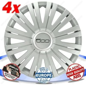 SET 4 BORCHIE RUOTA COPRI CERCHI CALOTTE 14 ACTIVE SILVER PER FIAT 500 - Imagen 1 de 3