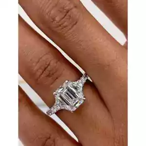 950 Platin IGI GIA Labor gewachsen Diamant Verlobungsring Smaragdschliff 2,00 Ct - Bild 1 von 8