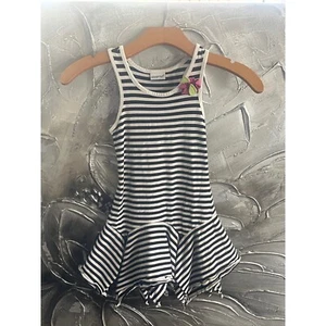 Savannah Girls Black & White Striped Tank Dress w/ Ruffle Hem Sleeveless Size 6 - Picture 1 of 14