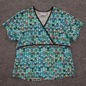 Landau Scrub Top Womens Large Blue Dot V Neck Print Pockets Nurse Vet Geometric - Picture 1 of 13