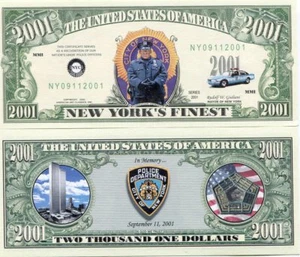 New Yorks Finest 2001 Dollars 9/11 Remembrance Novelty Note - Picture 1 of 1