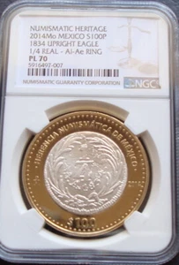 2014 Mo Mexico $100 Pesos Silver 1834 Upright eagle 1/4 Real-Al-Ae Ring NGC PL70 - Picture 1 of 2