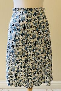 DVF Diane von Furstenberg 100% Silk Skirt Light Blue Atomic Print Slip On Sz 8