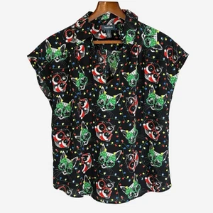 ModCloth Christmas Cat Dog Blouse Size L V-Neck Collared Pullover Holiday NEW - Picture 1 of 12