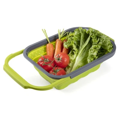 Collapsible Silicone Over-the-Sink 6- Qt Colander, Green/Black - Space-Saving... - Image 1 of 4