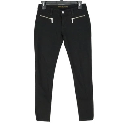 Pantalones de mezclilla Michael Kors Petites 2P negros Izzy ajustados elásticos bolsillos con cremallera Foto 1 de 4