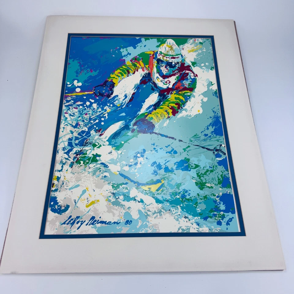 Placa Serigráfica Leroy Neiman Firmada Esquiador Impresión Enmarcada 29"x22.5" Necesita Marco Foto 1 de 4