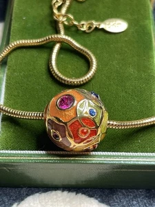 Signed Joan Rivers Necklace Rhinestone Enamel Globe Ball Pendant Gold-tone - Picture 1 of 2